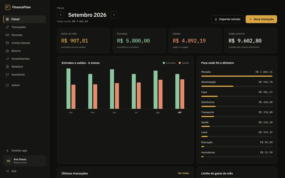 Tela do FinanceFlow